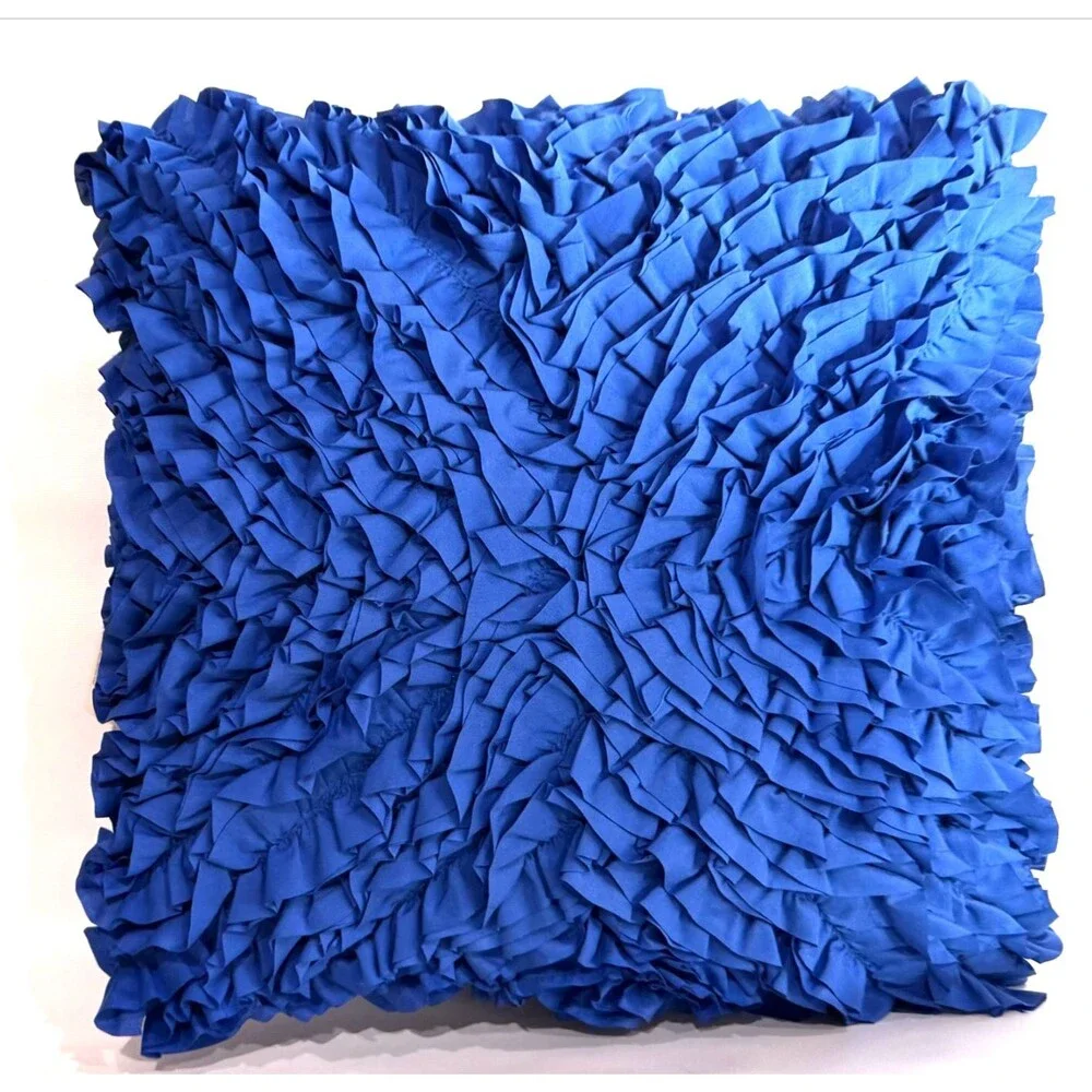 LivingQuarters Blue Textured Throw Pillow Decorative Ruffle Accent Cushion Loft